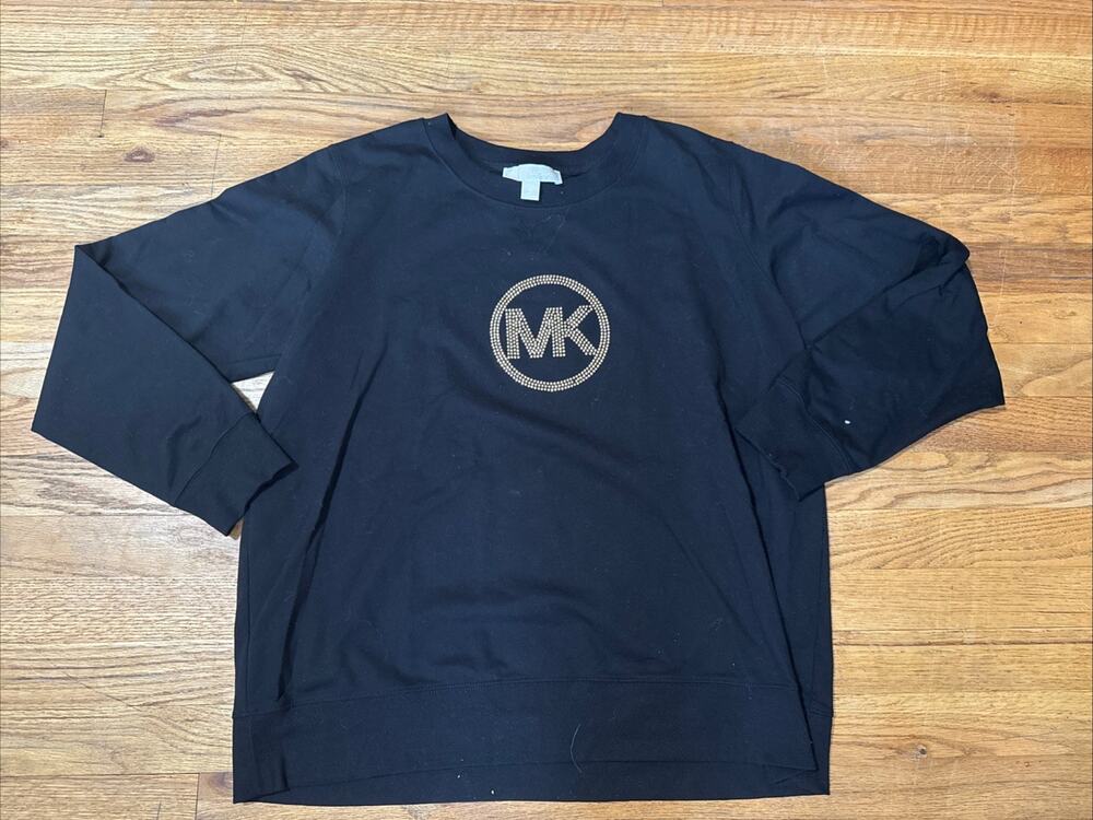 Michael Kors Women's Black Logo Crewneck Pullover Sweatshirt Long Sleeve XL